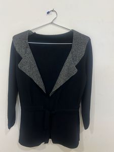 Chic Black Cardigan with Gray Accents
