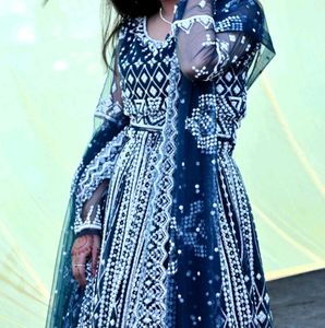 Elegant Blue Lehenga with pearl and stone work
