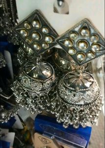 navratri Oxidized Silver Jhumka Earrings