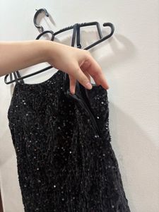 Sparkly Black Sequin Mini Dress |adjustable strap