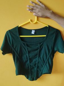 Dark Green Ribbed Corset Top
