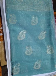 Turquoise Saree with Golden Paisley Print