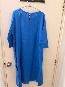 Blue Cotton Kurta with White Print