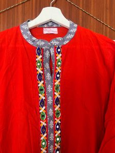 Orange Kurta with Mirror Work