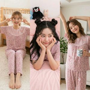 Cute Pink Floral Night Pajama Set
