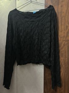 Black Textured Long Sleeve Top