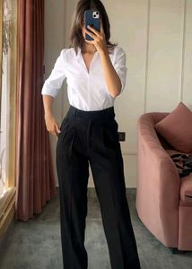 Zara Black Wide-Leg Trousers