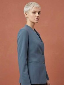 Women's Slate Blue Tailored Collarless Blazer