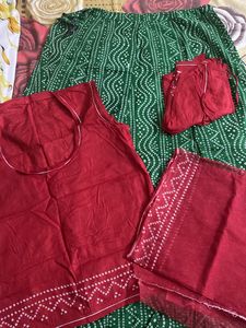 Red Bandhani Print Rajputi Poshak