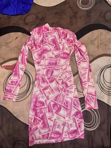 Unique Money Print Long Sleeve Dress