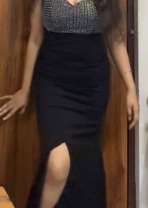 Sparkling Black fish cut Dress with High Slit