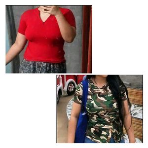 Red Ribbed Top & Camo Print To