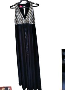 Elegant Black Maxi Dress - Embellished Detail