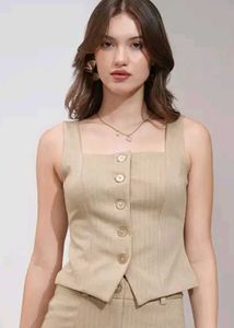 Tokyo Talkies Women's Beige Striped Vest