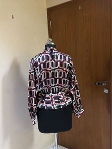 Chic Geometric Print Peplum Blouse