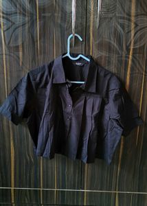 Black Cropped Collared Shirt
