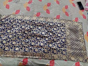 Red Embroidered Kurti with Navy Banarasi Dupatta