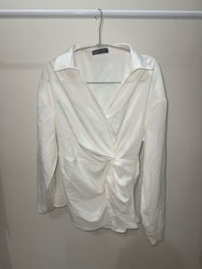 SHEIN Chic White Twisted Front Shirt