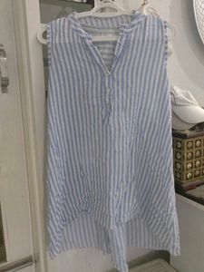 Blue and White Striped Sleeveless Top