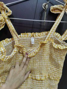 Cute Yellow Gingham Smocked Dress