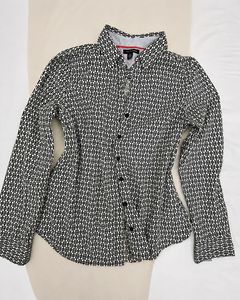 Stylish Black & White Printed Button-Up Shirt