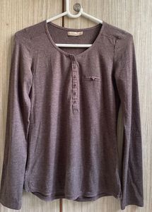 Brown Women's Long Sleeve Henley Top
