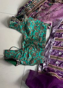 Purple &amp; Green Embroidered Lehenga