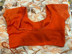 Elegant Orange Floral Print Saree and Blouse