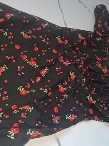 Black Floral Print Midi Dress
