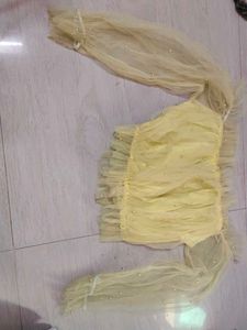 Yellow Tulle Pearl Embellished Blouse