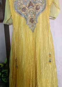 Elegant Yellow Embroidered Gown