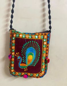 Embroidered Peacock Sling Bag