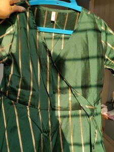 AKS Elegant Emerald Striped Dress