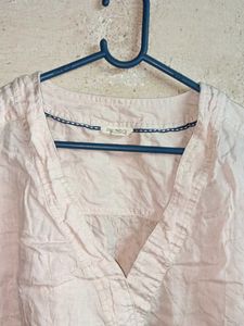Light Pink V-Neck Casual Top Oversized