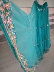 Turquoise tiered tulle skirt with sequin top