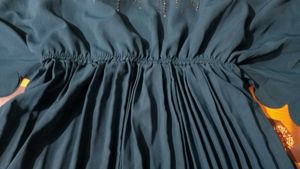 Navy Blue pleated butterfly sleeve dress for women
