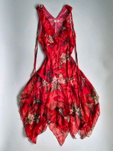 Cavalli inspired Red Floral Print Midi Dress