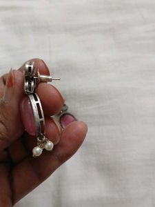 Elegant Pink Stone Earrings with Pearl Drops