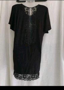 Black Lace Trim Tunic Top