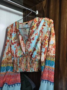 Boho Print Smocked Crop Top