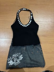ZARA STUDDED HALTER NECK TOP