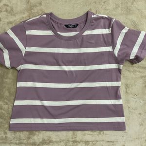Purple &amp; White Striped Crew Neck T-Shirt