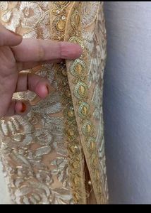 bust 40 Elegant Beige Net Embroidered Suit