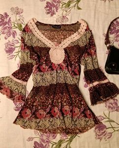 Boho Floral Bell Sleeve Blouse
