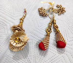 Ethnic Gold &amp; Red Tassels set of 4( Latka