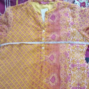 Short Morpankh Yellow Print Kurti - XXL