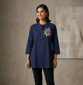 Embroidered Navy Blue Kurta