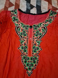 Vibrant Orange Embroidered Kurta