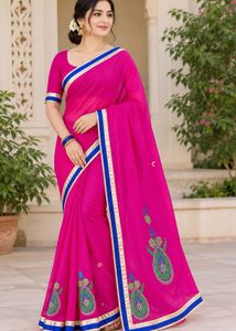 😊Elegant Pink Embroidered Saree