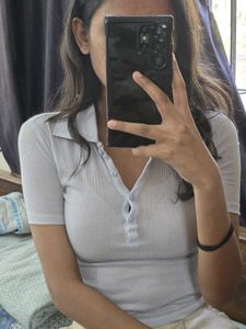 H&amp;M Light Blue Ribbed Polo Tee